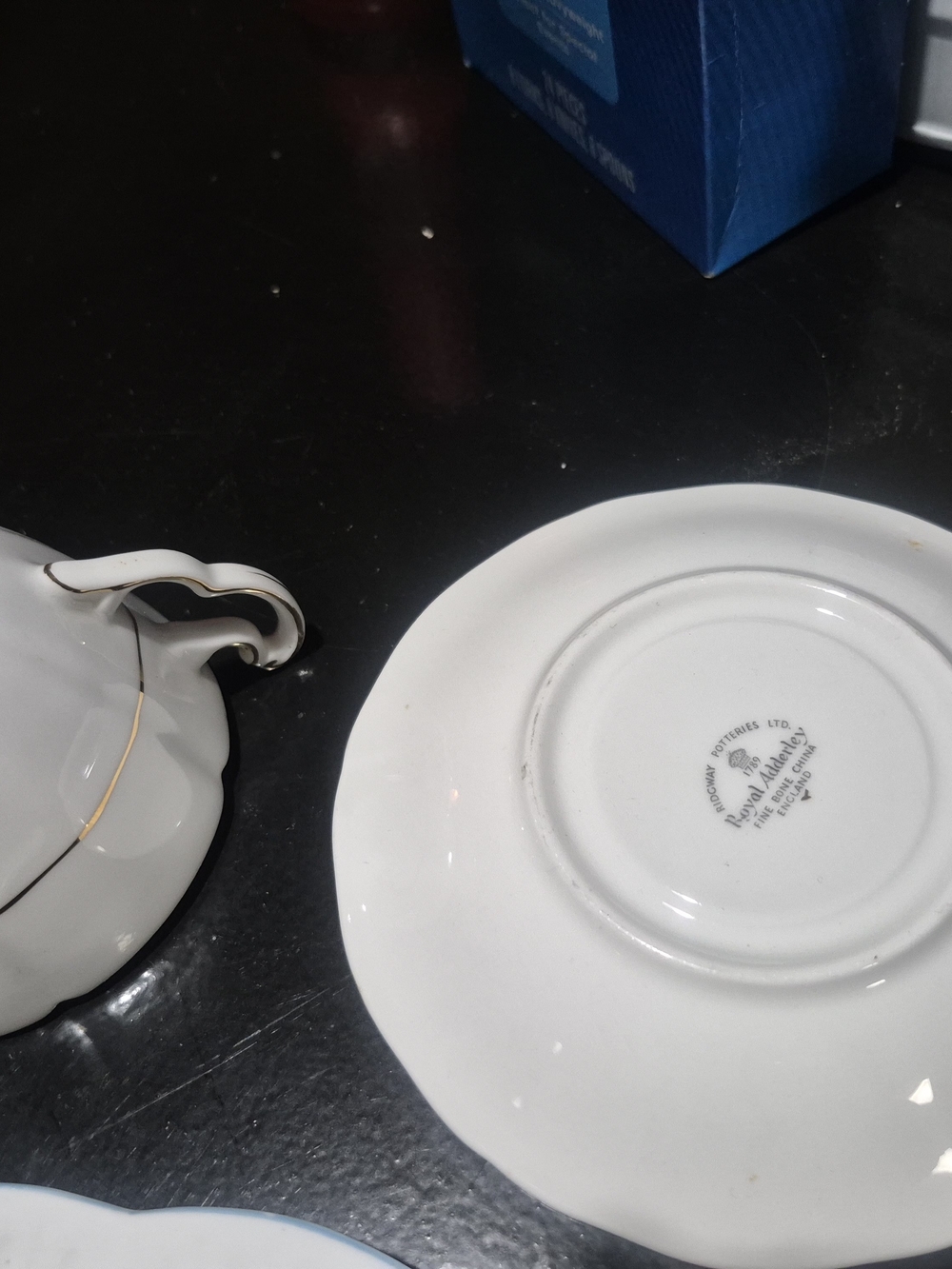 Royal Adderley Vintage White Porcelain Teacup & Saucer with Gold Trim